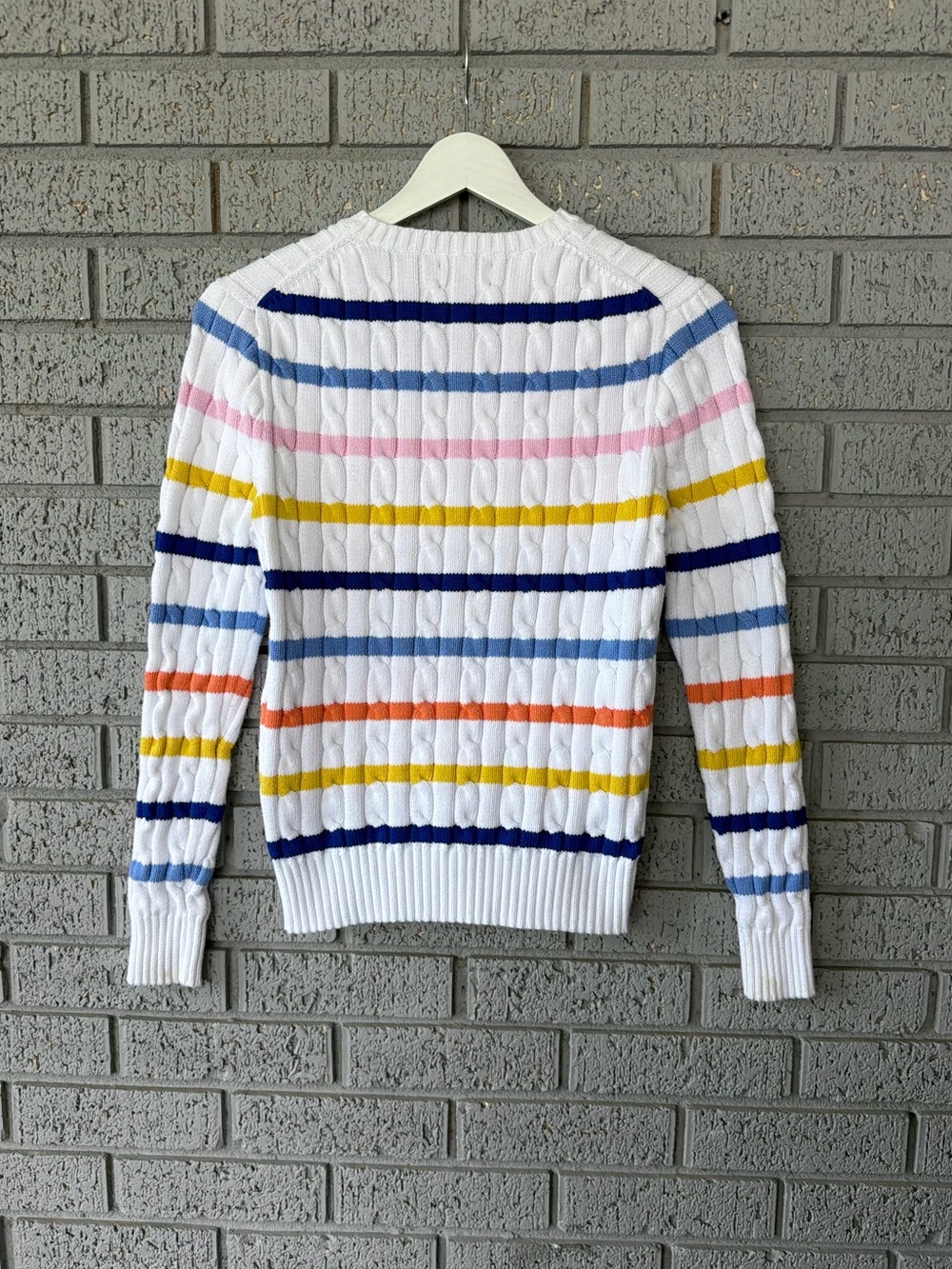 Polo Ralph Lauren Julianna White Striped Cable Knit Sweater Cotton Size Small - Picture 8 of 11